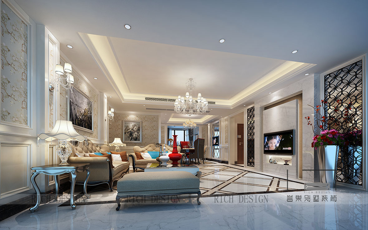 别墅欧式客厅装修效果图